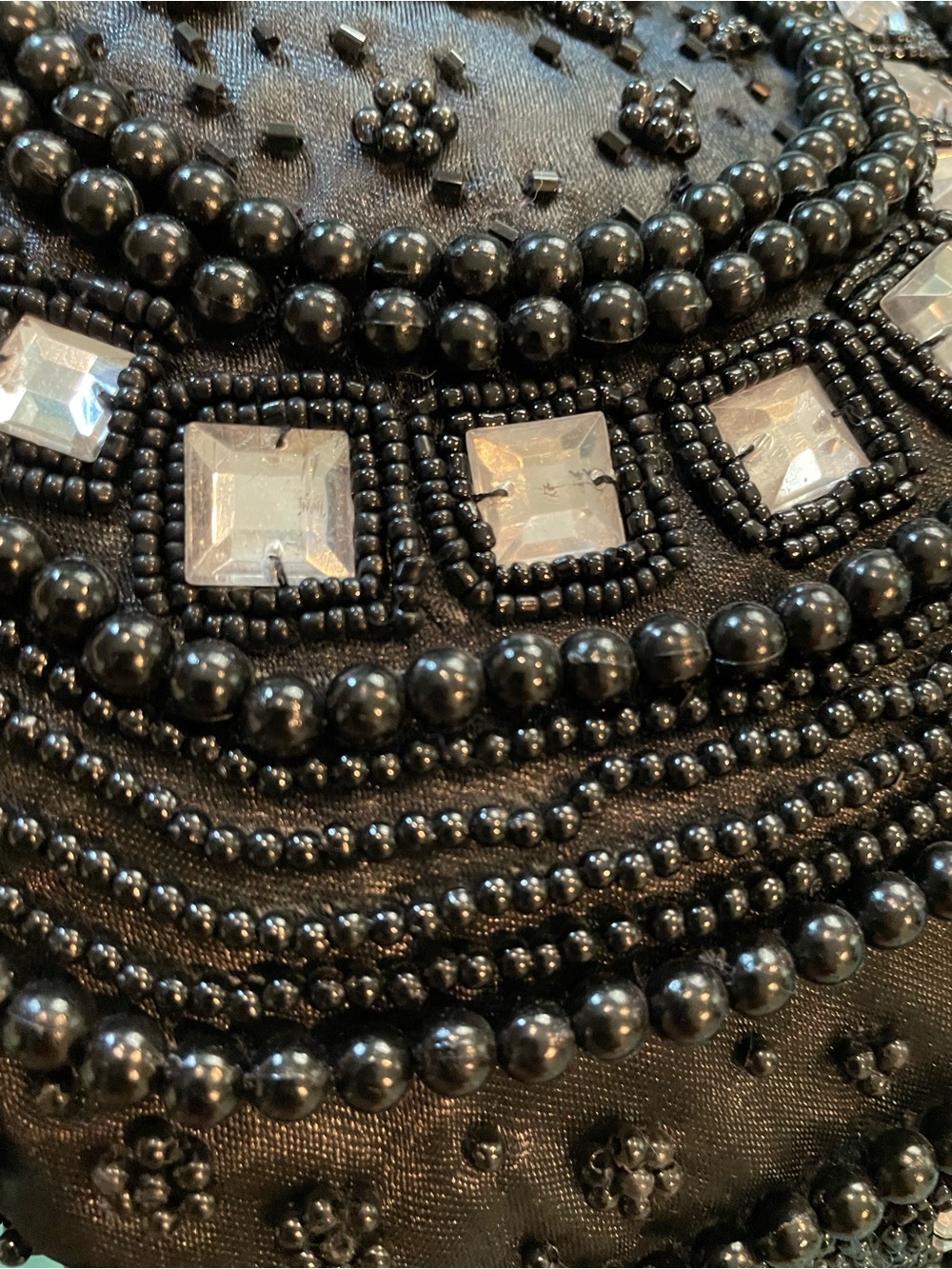 Black Beaded Rhinestone Evening Hobo Bag | Y2K Glam Cocktail Purse - Picture 3 of 4